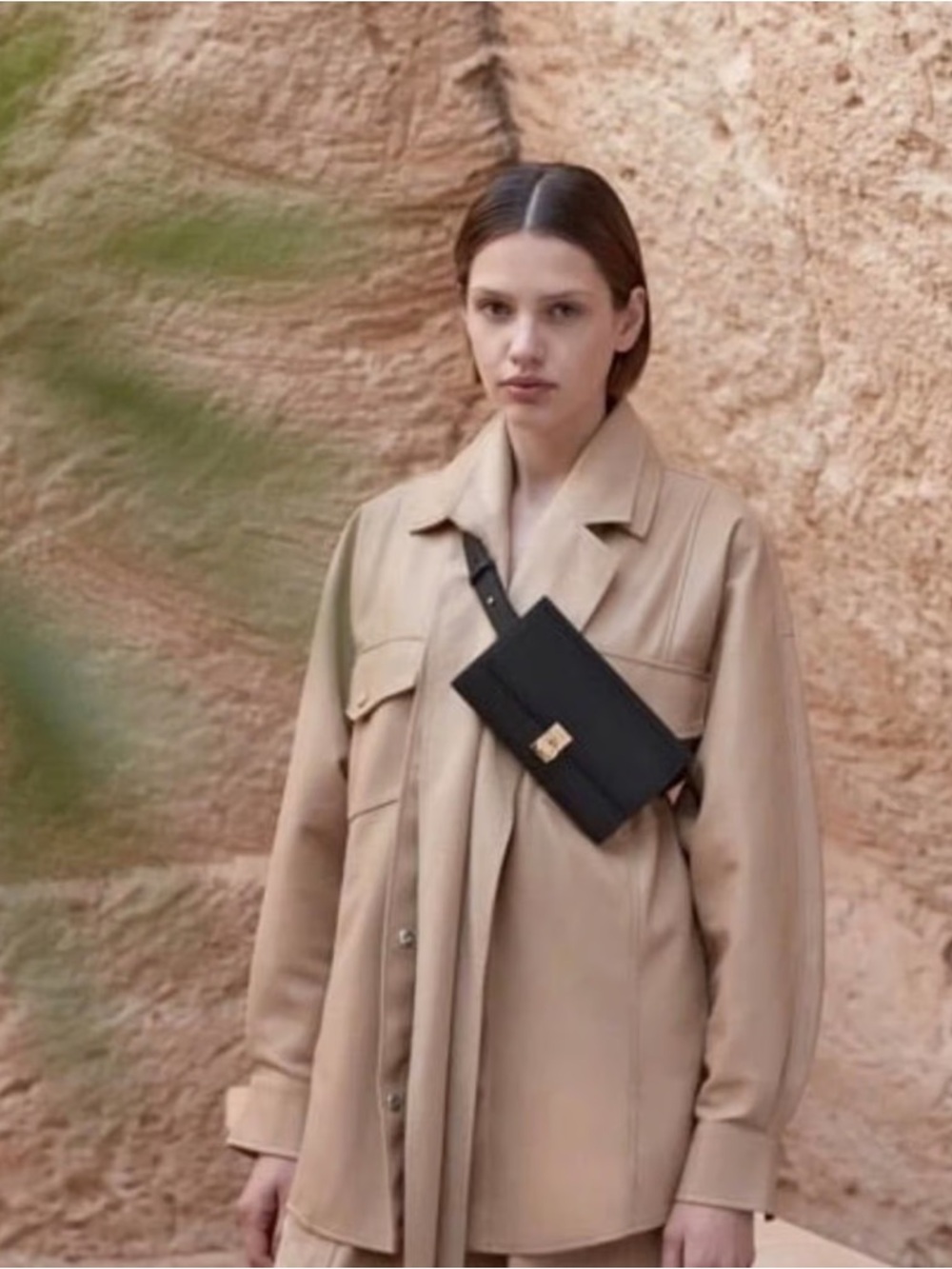 Polene Black Crossbody Belt Bag with Gold Hardware